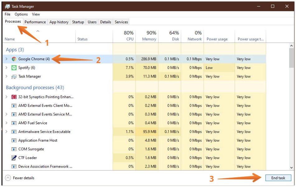 Click on Process and End task