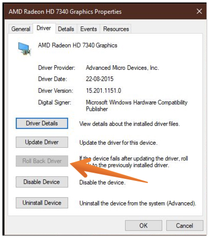Click on Roll Back Driver