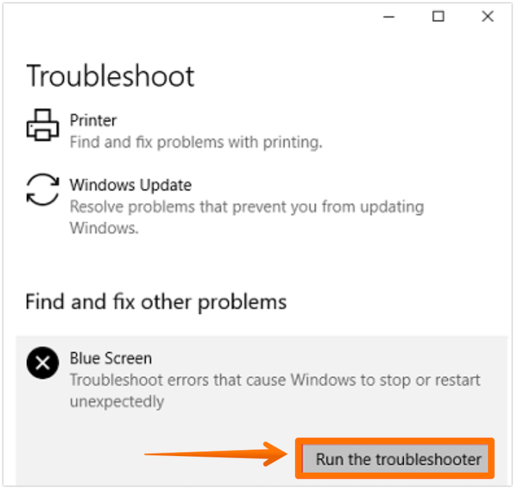 Click on Run the Troubleshooter