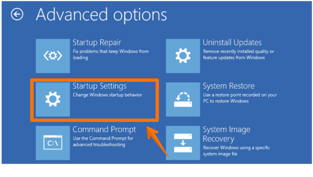 Click on Startup Settings