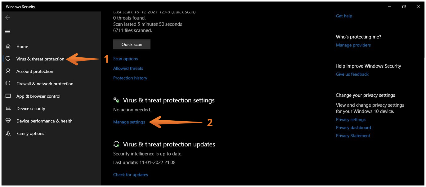 Click on Virus & Threat Protection