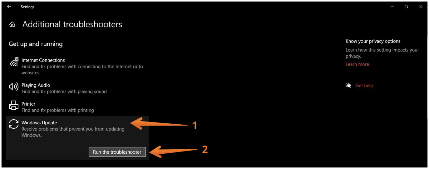 Click on Windows Update Troubleshooter