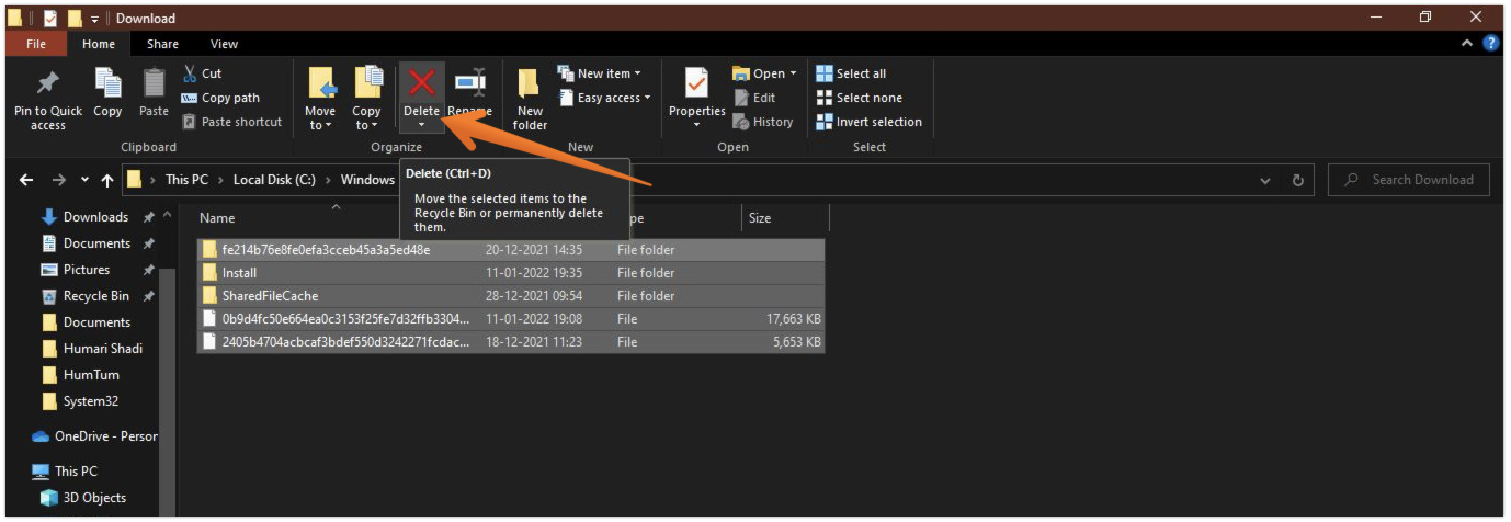 Select All Files and Click on Delete