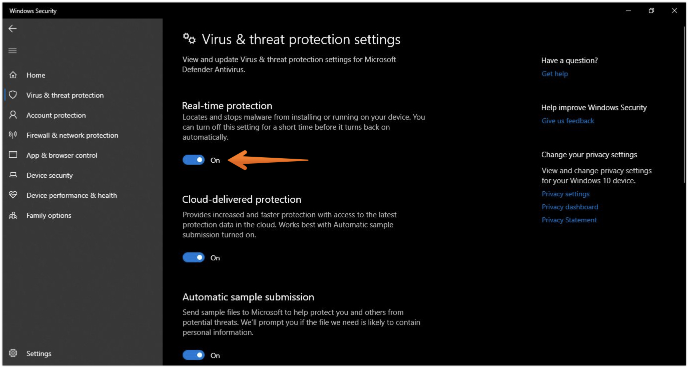 Turn Off Real Time Protection