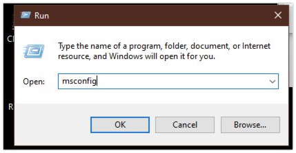 Type Msconfig in Run App