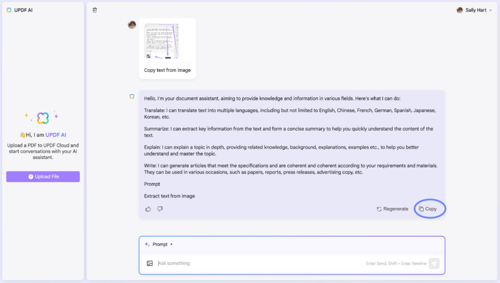 copy the generated text updf online ai